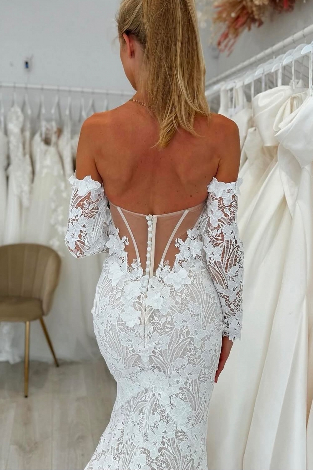Designer Brautkleider mit Ärmel Spitze Hochzeitskleider Meerjungfrau Stil