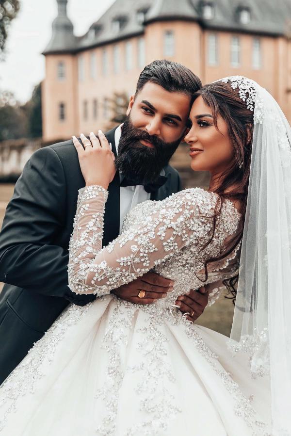 Schöne Hochzeitskleider mit Ärmel | Glitzer Brautkleider Spitze