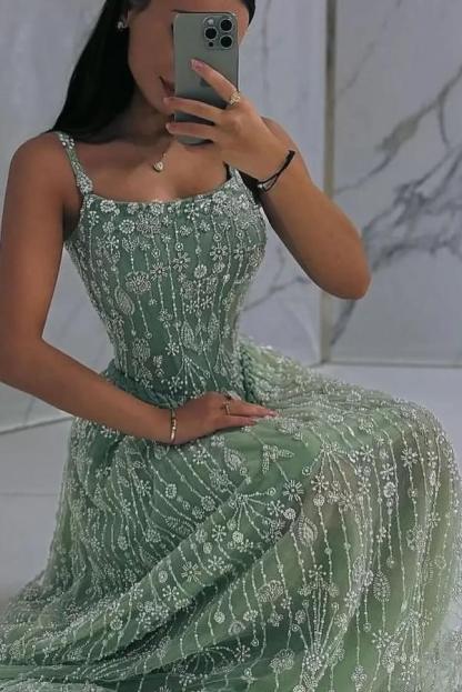 Festliche Abendkleider Lang Grün Abendmoden Ballkleider Spitze-babyonlinedressde