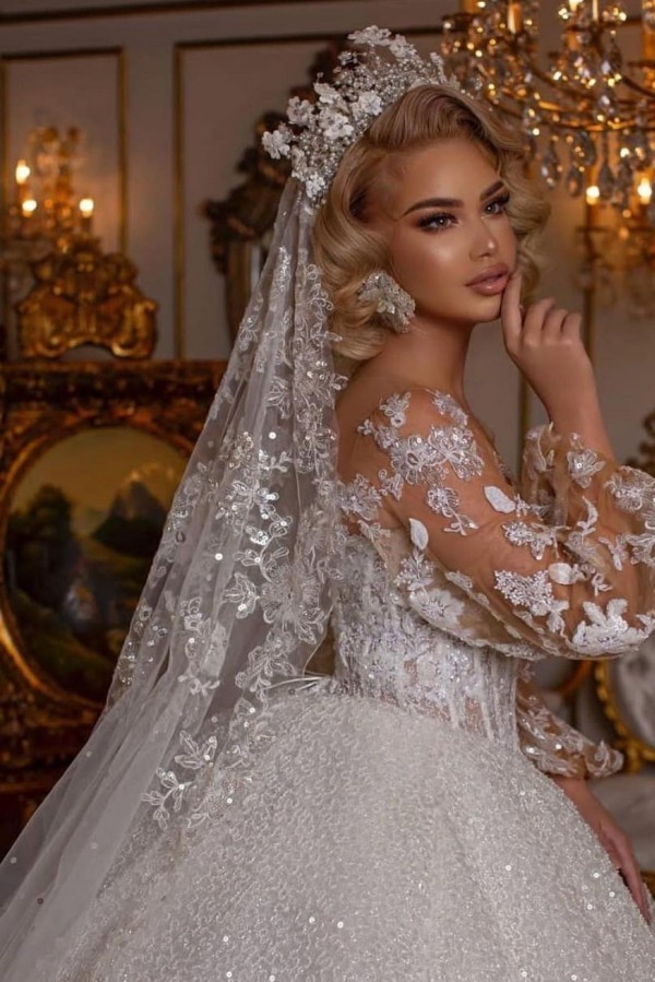 Designer Hochzeitskleider Schleier Spitze und Glitzer