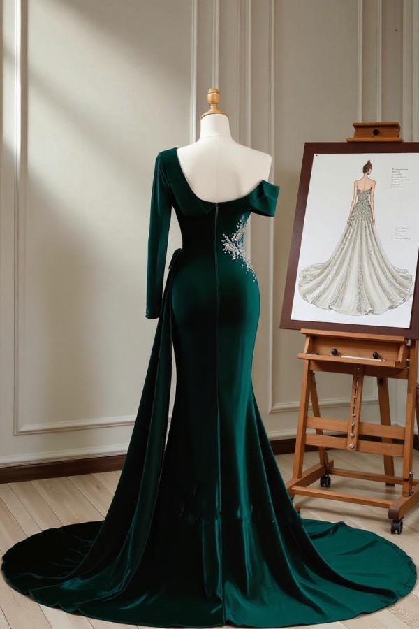 Elegante Abendkleider Lang Grün Velvet Weihnachten Abendkleid