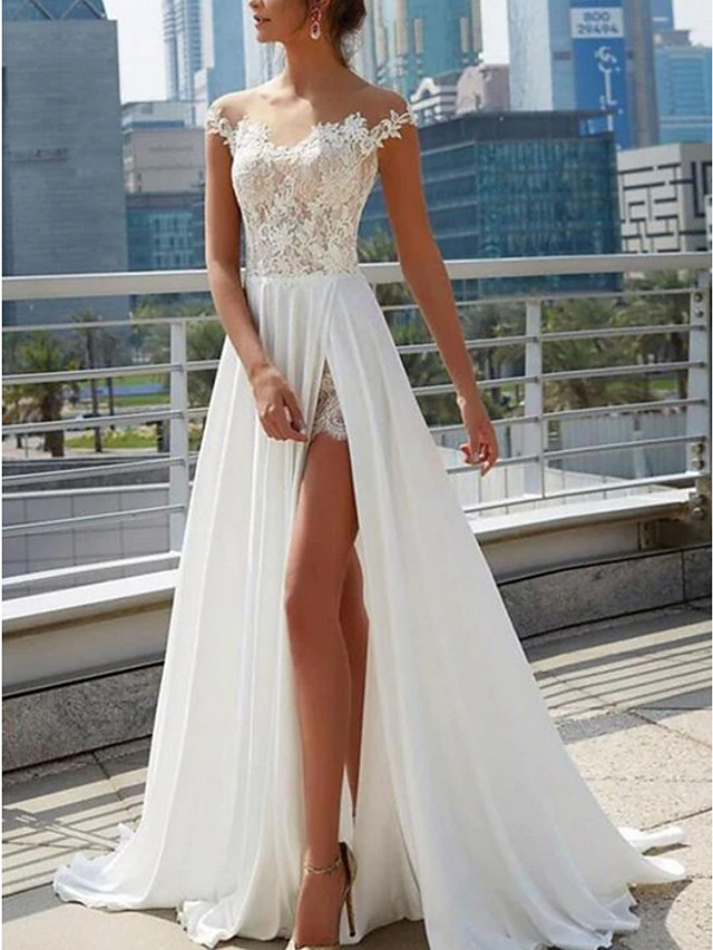 Designer Brautkleider Mit Spitze | Sommer Chiffon Hochzeitskleider Etuikleider-babyonlinedressde