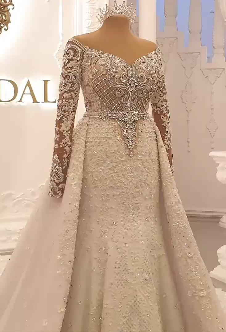 Designer Brautkleider A Linie | Spitze Hochzeitskleider mit Ärmel