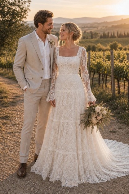Designer Brautkleider A Linie Spitze Hochzeitskleider mit Ärmel