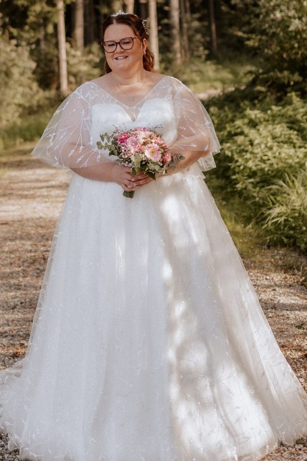 Vintage Hochzeitskleider A Linie Mit Glitzer Brautkleider Große Größe-babyonlinedressde