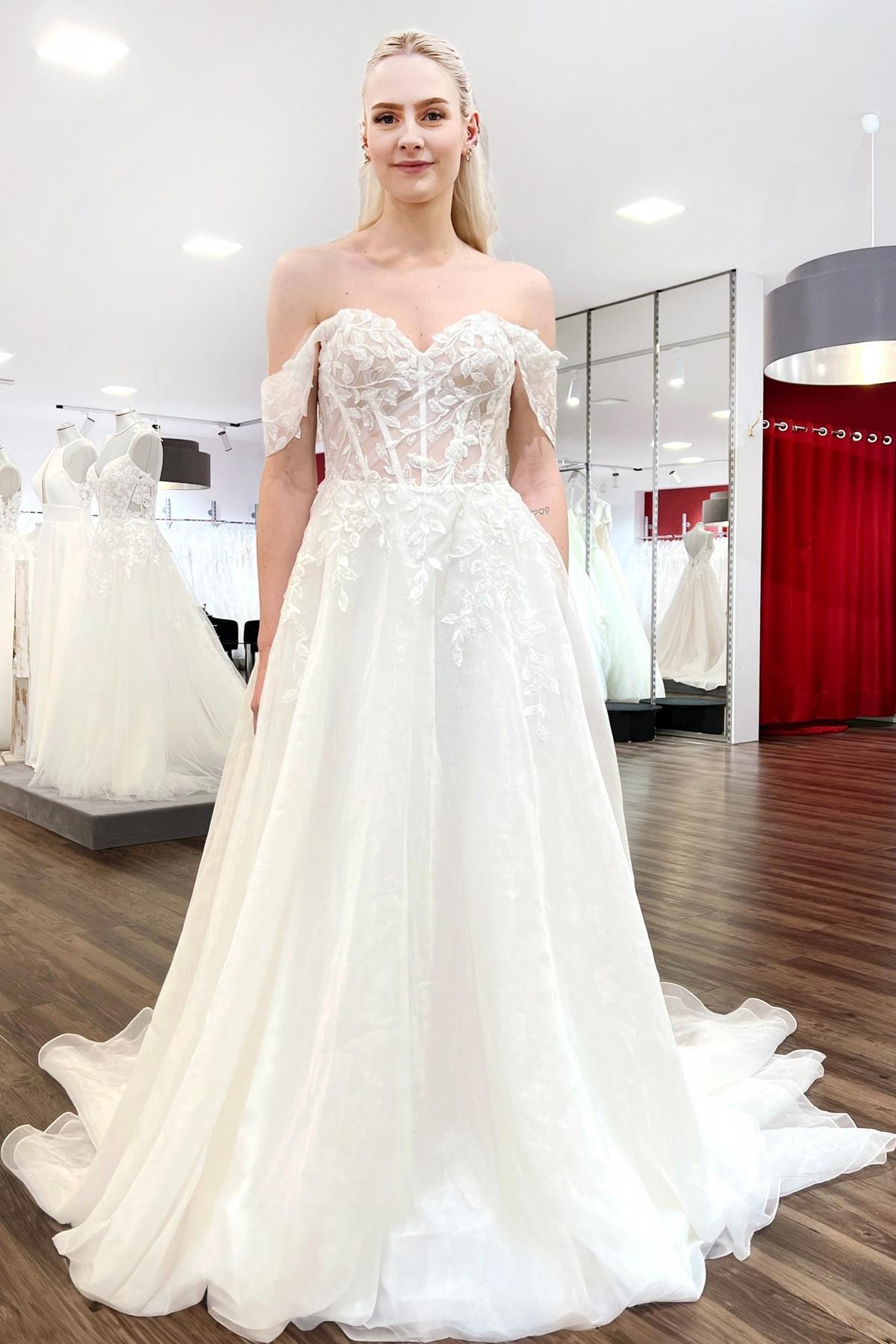 Elegante Brautkleider A Linie Tüll Hochzeitskleider mit Spitze