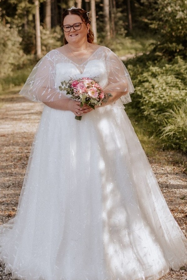 Vintage Hochzeitskleider A Linie Mit Glitzer Brautkleider Große Größe-babyonlinedressde