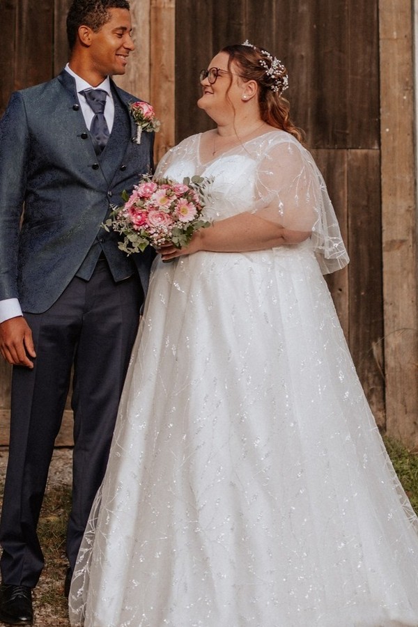 Vintage Hochzeitskleider A Linie Mit Glitzer Brautkleider Große Größe-babyonlinedressde