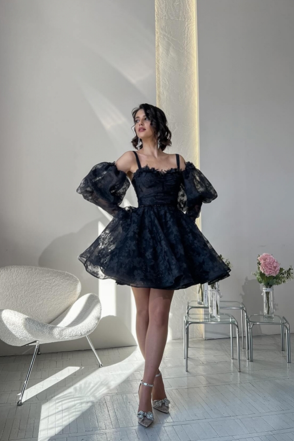 Schöne Cocktailkleider Schwarz | Kurz Abiballkleider Spitze-babyonlinedressde