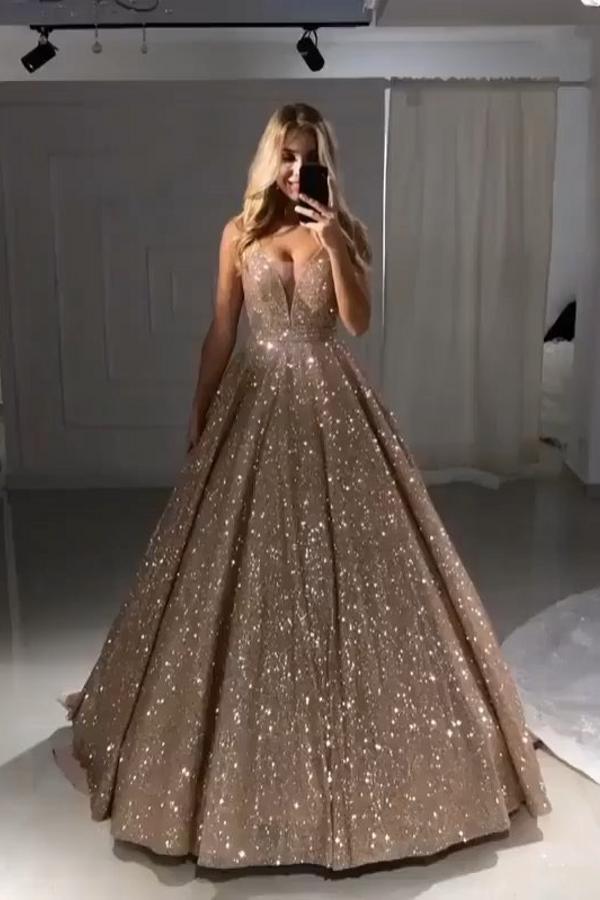 Abendkleid Gold Luxus | Abendkleider Lang Mit Glitzer Online-babyonlinedressde