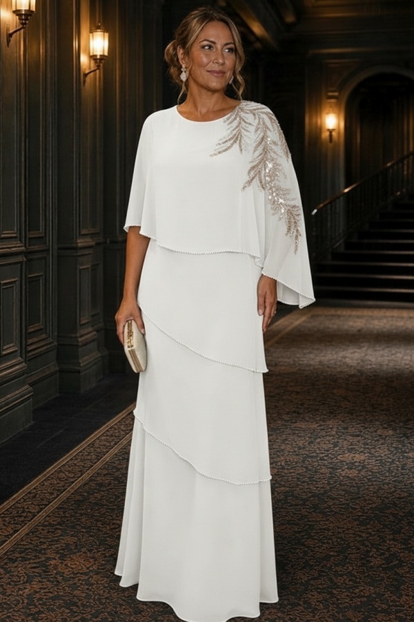Champagner Brautmutterkleider Lang Chiffon Hochzeitsparty Kleider Glitzer