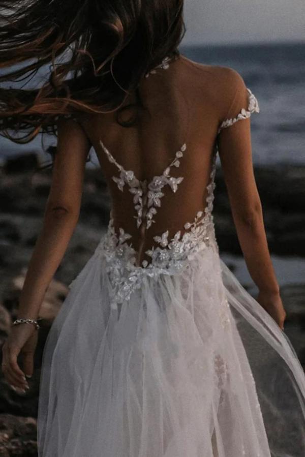 Boho Hochzeitskleider Strand A Linie Brautkleider Spitze Günstig