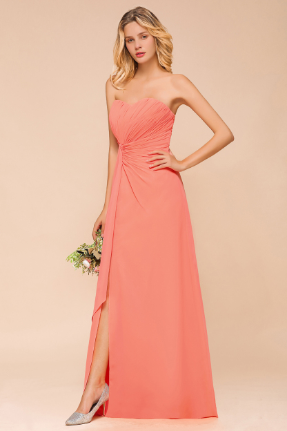 Coral Brautjungfernkleider Lang Chiffon | Kleider für Brautjungfern