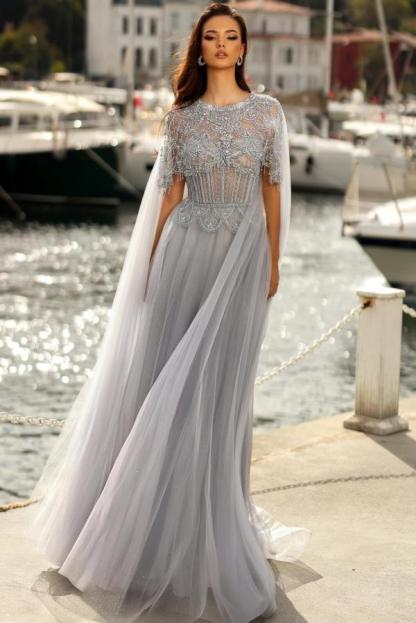 Elegante Abendkleider Lang Silber Ballkleider mit Glitzer