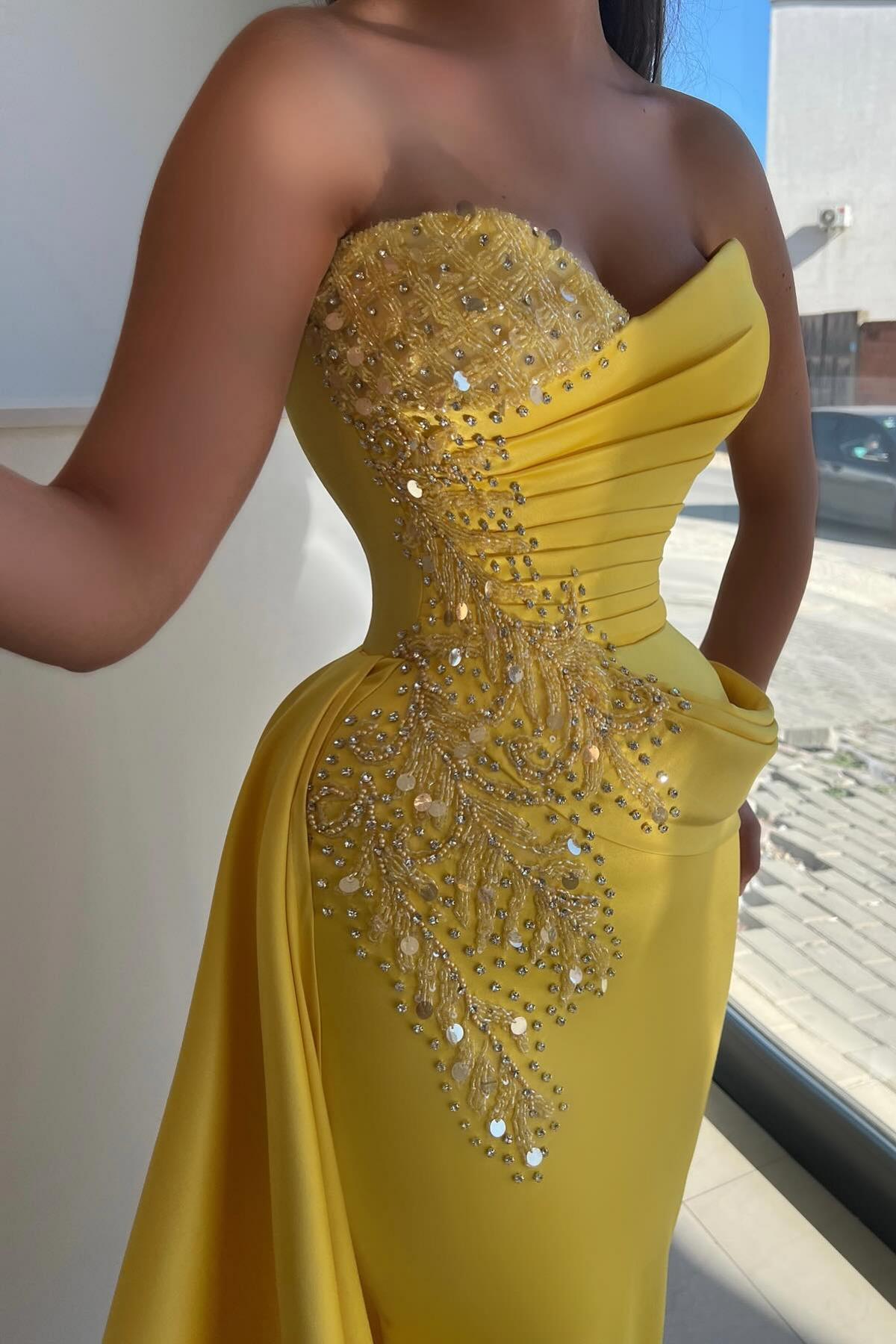 Elegante Abendkleider Lang Gelb Ballkleider Abiballkleider Mit Glitzer