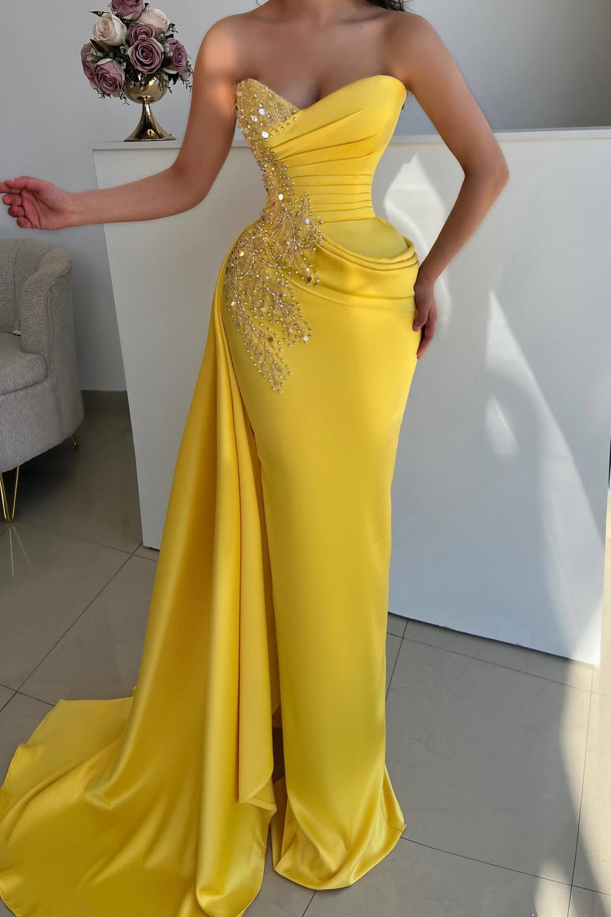 Elegante Abendkleider Lang Gelb Ballkleider Abiballkleider Mit Glitzer