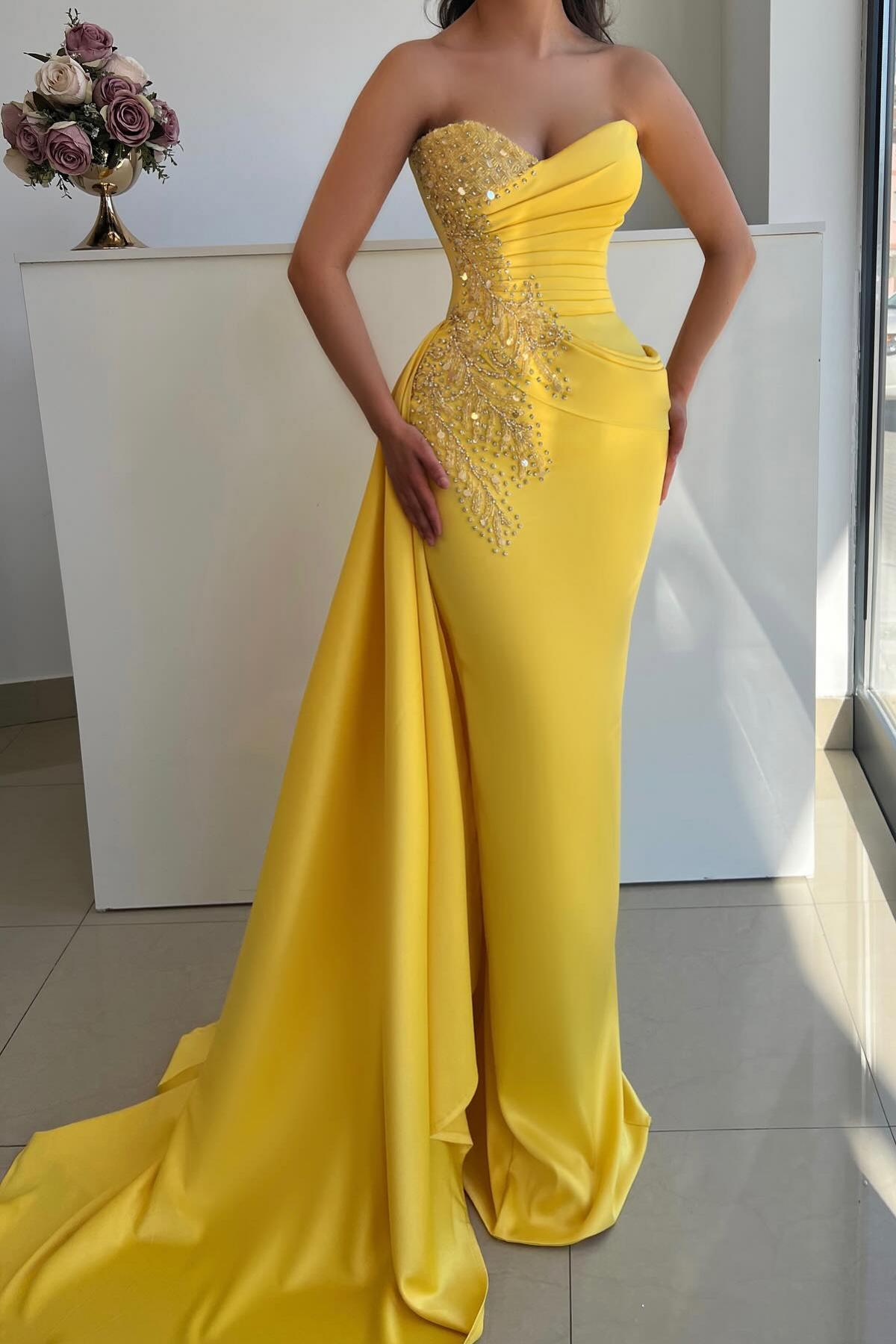 Elegante Abendkleider Lang Gelb Ballkleider Abiballkleider Mit Glitzer