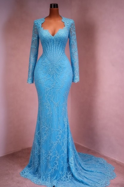 Designer Abendkleid Lang Weinrot Ballkleid Spitze Mit Ärmel