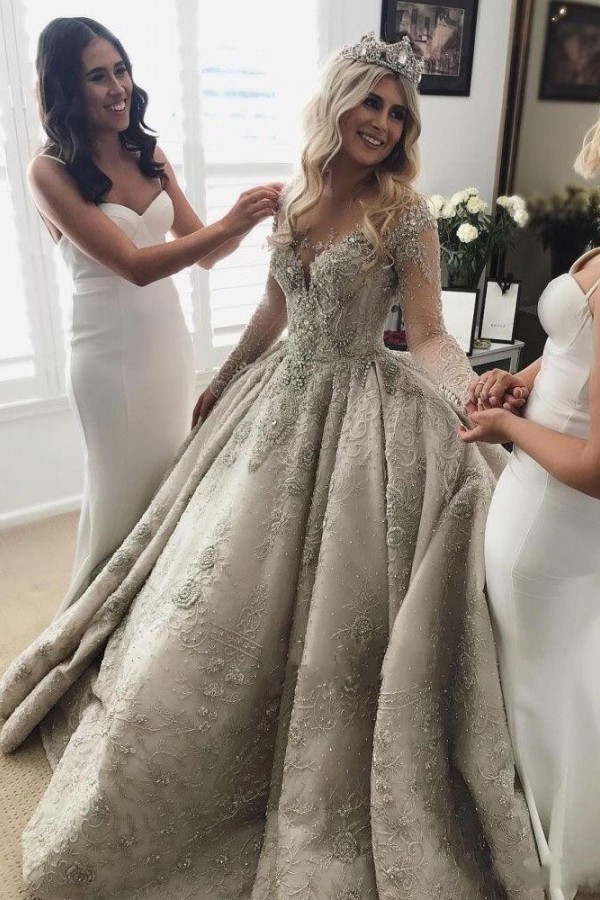 Luxus Brautkleider Mit Ärmel A Linie Hochzeitskleider Spitze Kaufen
