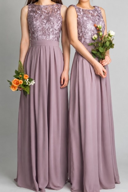 Altrosa Brautjungfernkleider Lang Günstig Spitze Chiffon Kleid Für Brautjungfern