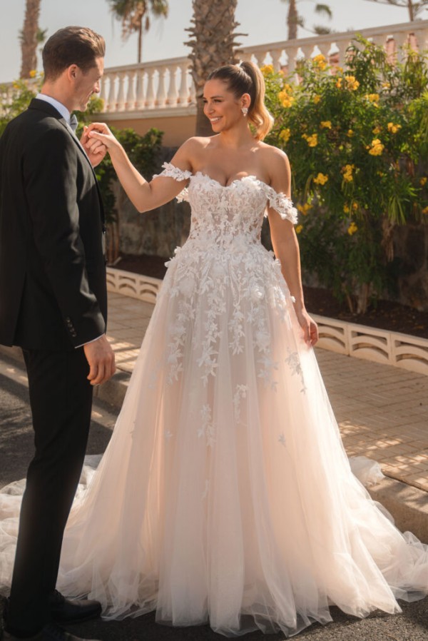 Vintage Hochzeitskleider A Linie Spitze Tüll Brautmoden mit Glitzer