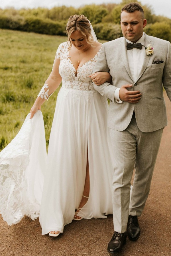 Sommer Hochzeitskleider Chiffon Mit Ärmel Brautkleider Mit Spitze