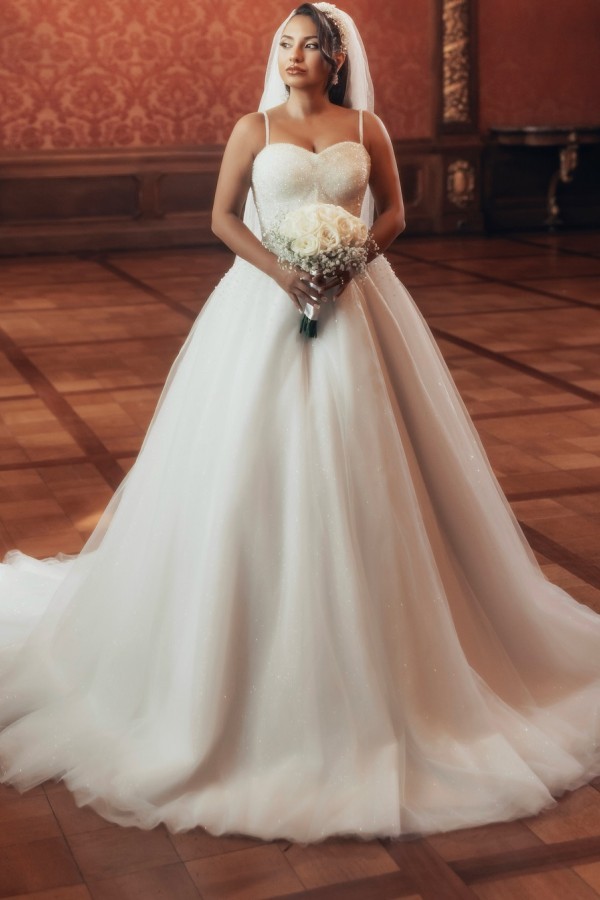 Elegante A Linie Brautkleider Tüll Hochzeitskleider mit Glitzer