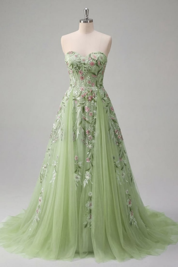 Serie Abendkleider Lang Grün Blumen Ballkleider Glitzer 7 Stil