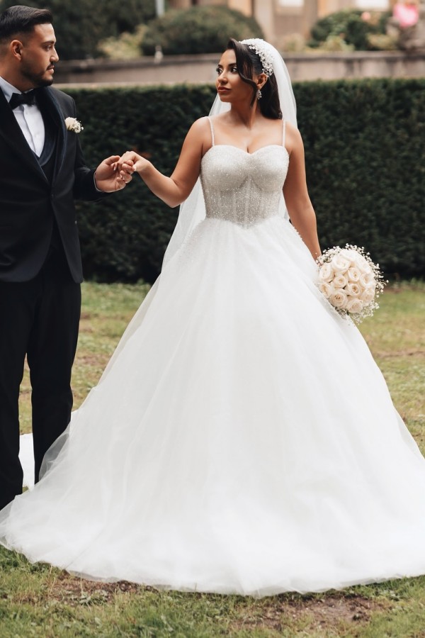 Elegante A Linie Brautkleider Tüll Hochzeitskleider mit Glitzer