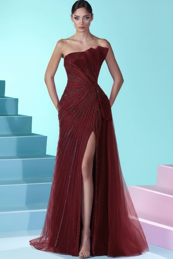 Luxus Abendkleider Lang Fuchsia | Abiballkleider Partykleider Online