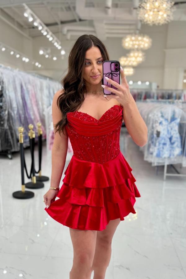 Rote Cocktailkleider Partykleider Kurz Ballkleider mit Spitze-babyonlinedressde