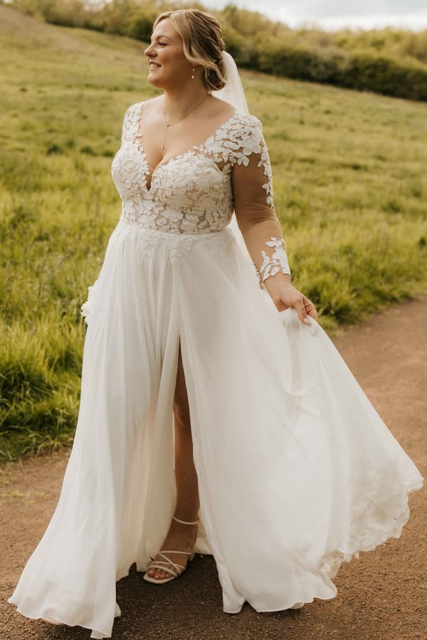 Sommer Hochzeitskleider Chiffon Mit Ärmel Brautkleider Mit Spitze