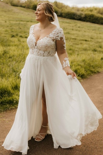 Sommer Hochzeitskleider Chiffon Mit Ärmel Brautkleider Mit Spitze