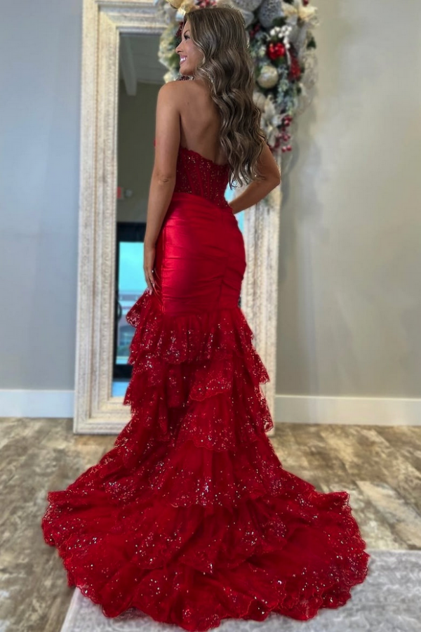 Rotes Abendkleid Lang Mit Ärmel Abiballkleider Günstig