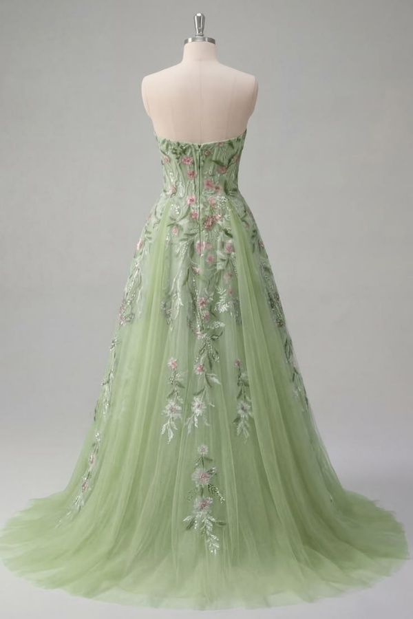 Serie Abendkleider Lang Grün Blumen Ballkleider Glitzer 7 Stil