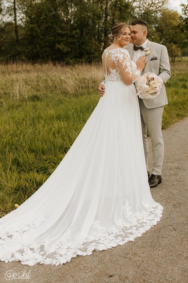 Sommer Hochzeitskleider Chiffon Mit Ärmel Brautkleider Mit Spitze