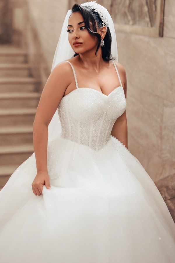 Elegante A Linie Brautkleider Tüll Hochzeitskleider mit Glitzer