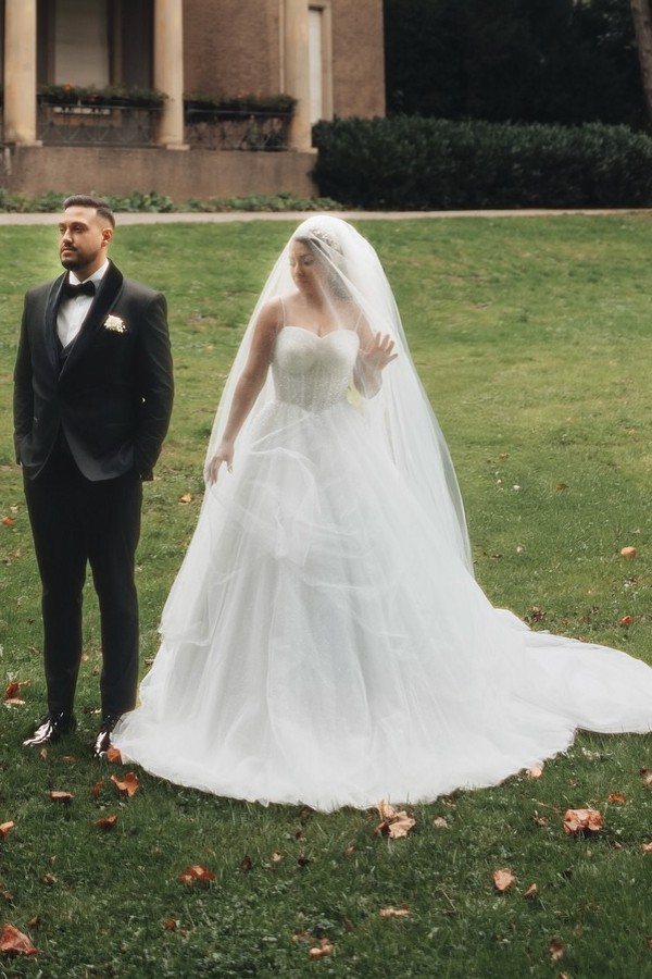 Elegante A Linie Brautkleider Tüll Hochzeitskleider mit Glitzer