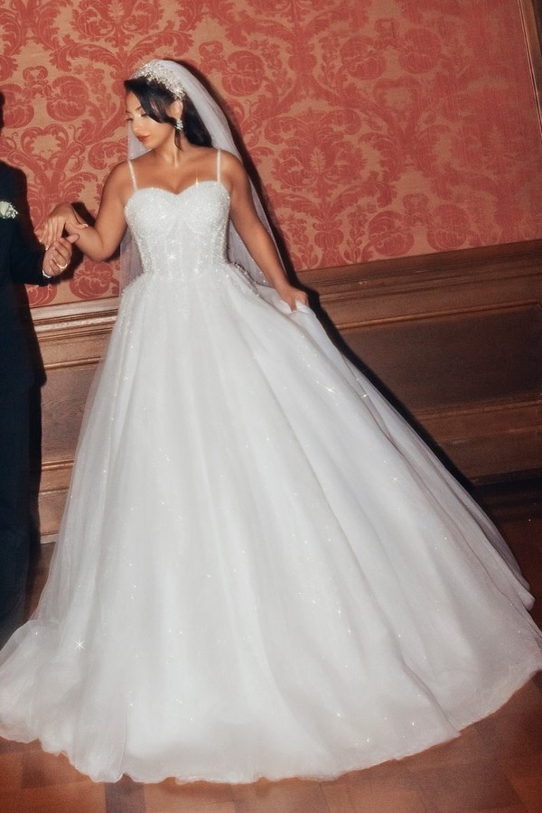 Elegante A Linie Brautkleider Tüll Hochzeitskleider mit Glitzer