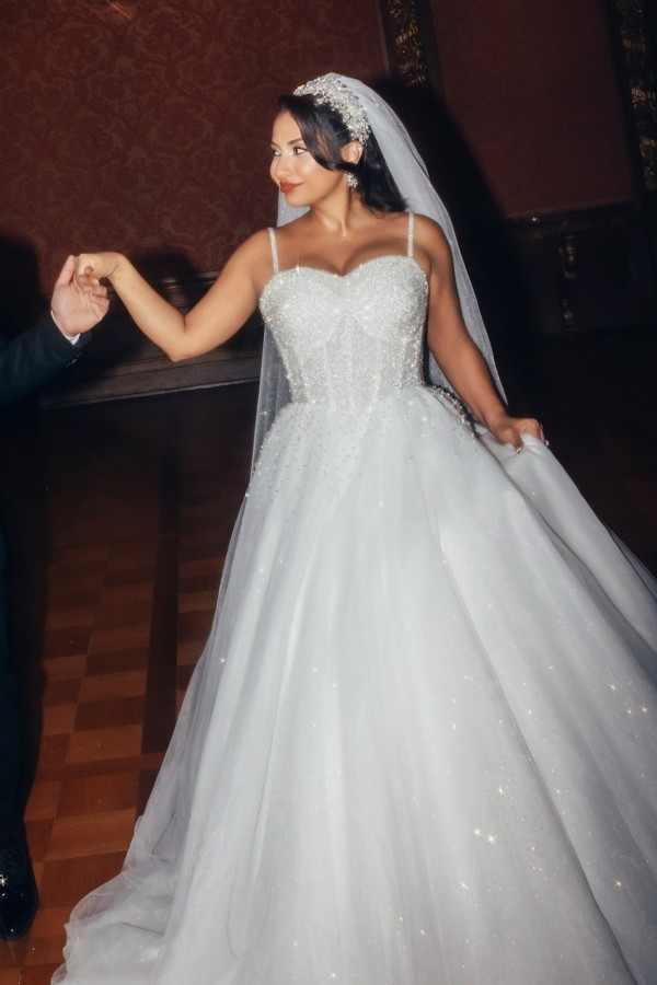 Elegante A Linie Brautkleider Tüll Hochzeitskleider mit Glitzer