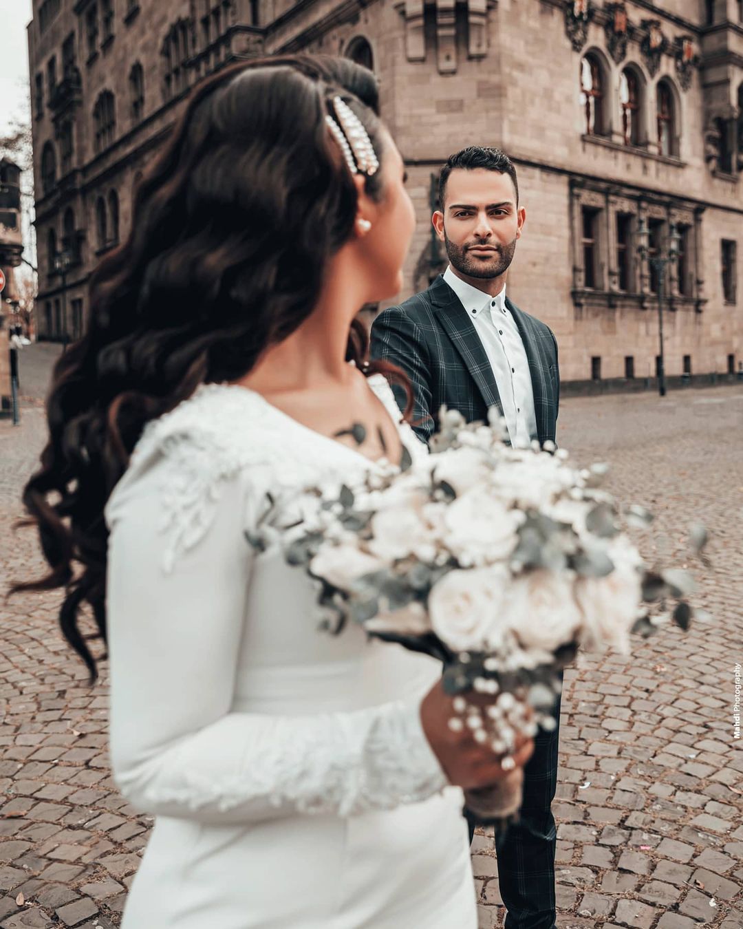 Designer Hochzeitskleider Meerjungfrau | Brautkleid mit Ärmel