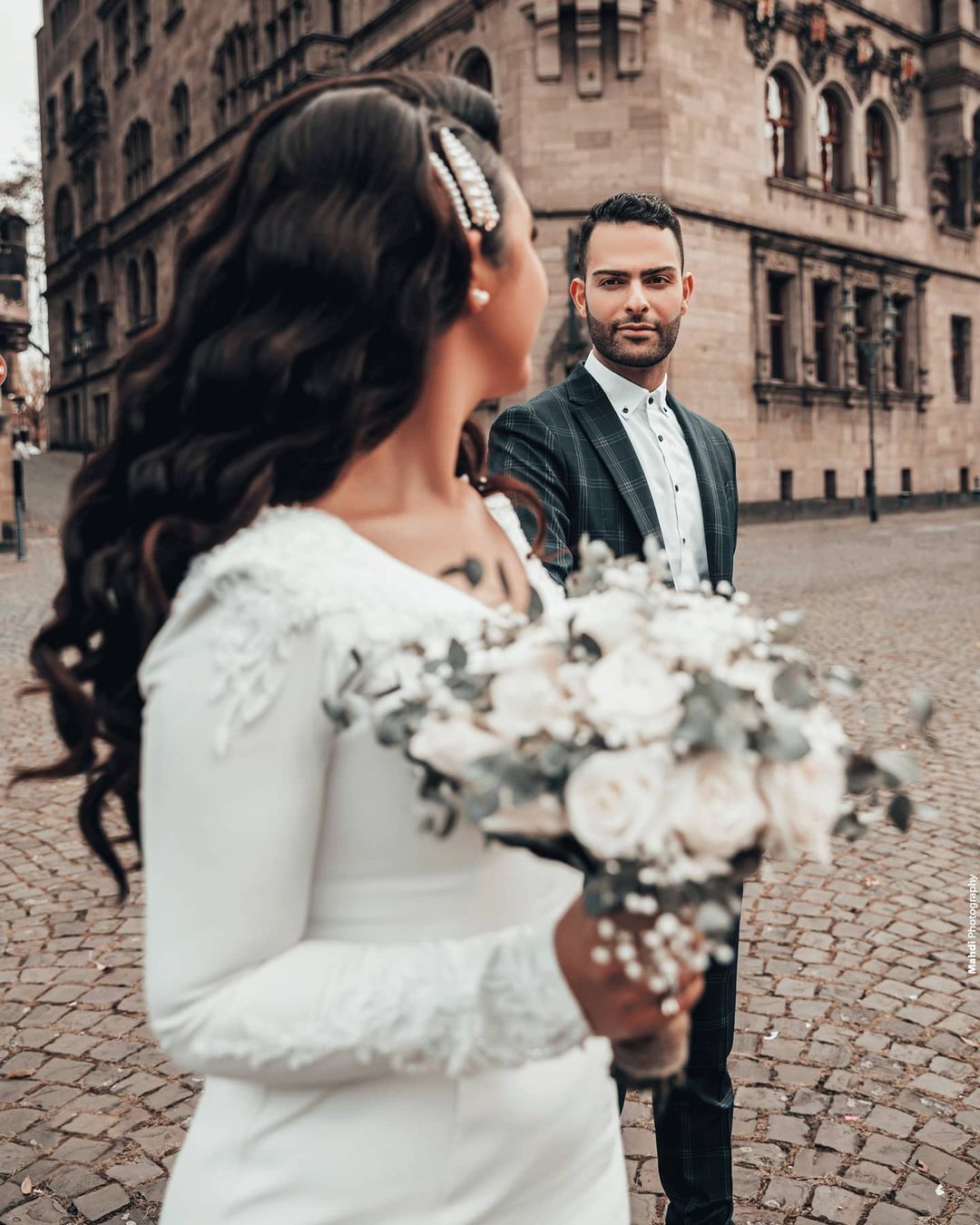 Designer Hochzeitskleider Meerjungfrau | Brautkleid mit Ärmel