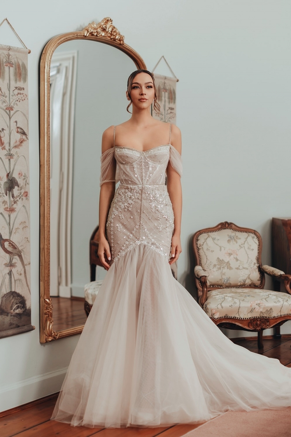 Schöne Brautkleider Meerjungfrau Stil Glitzer Hochzeitskleid Online