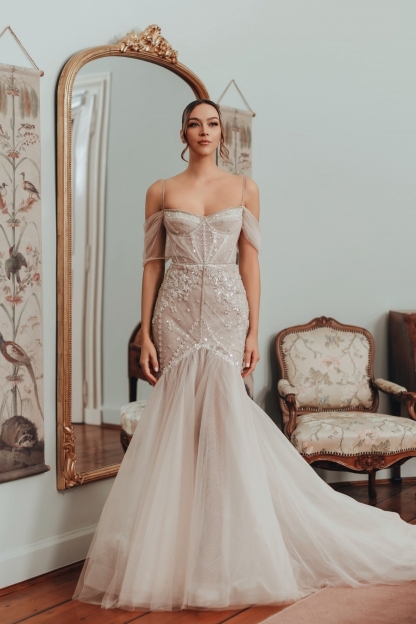Schöne Brautkleider Meerjungfrau Stil Glitzer Hochzeitskleid Online