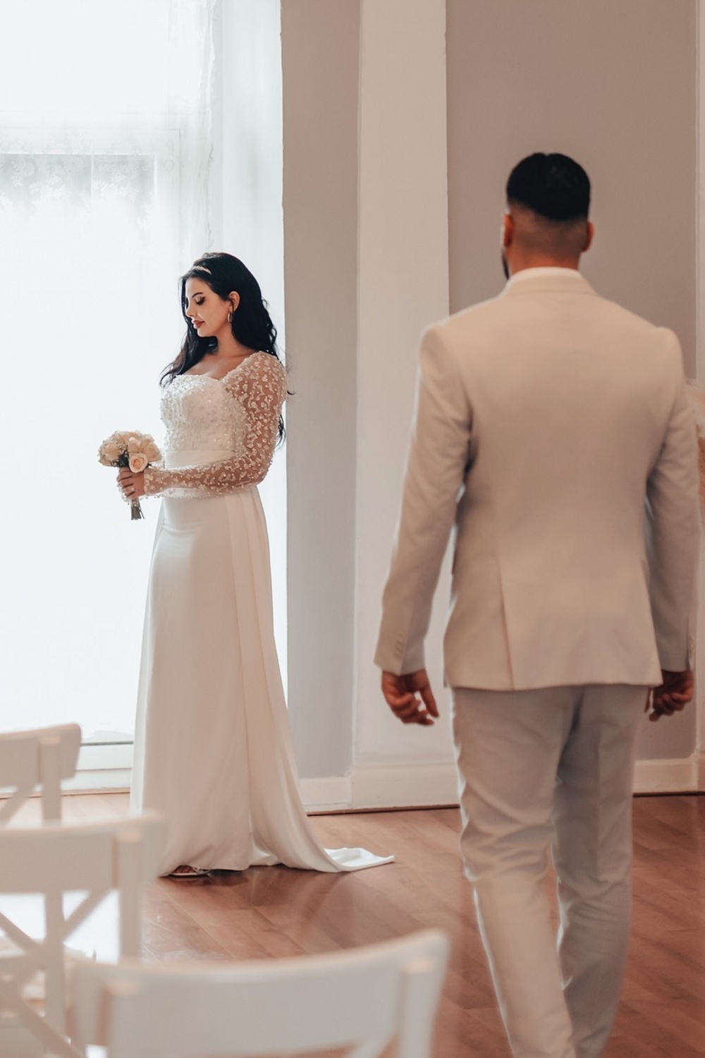 Designer Brautkleider mit Ärmel Meerjungfrau Hochzeitskleider Glitzer