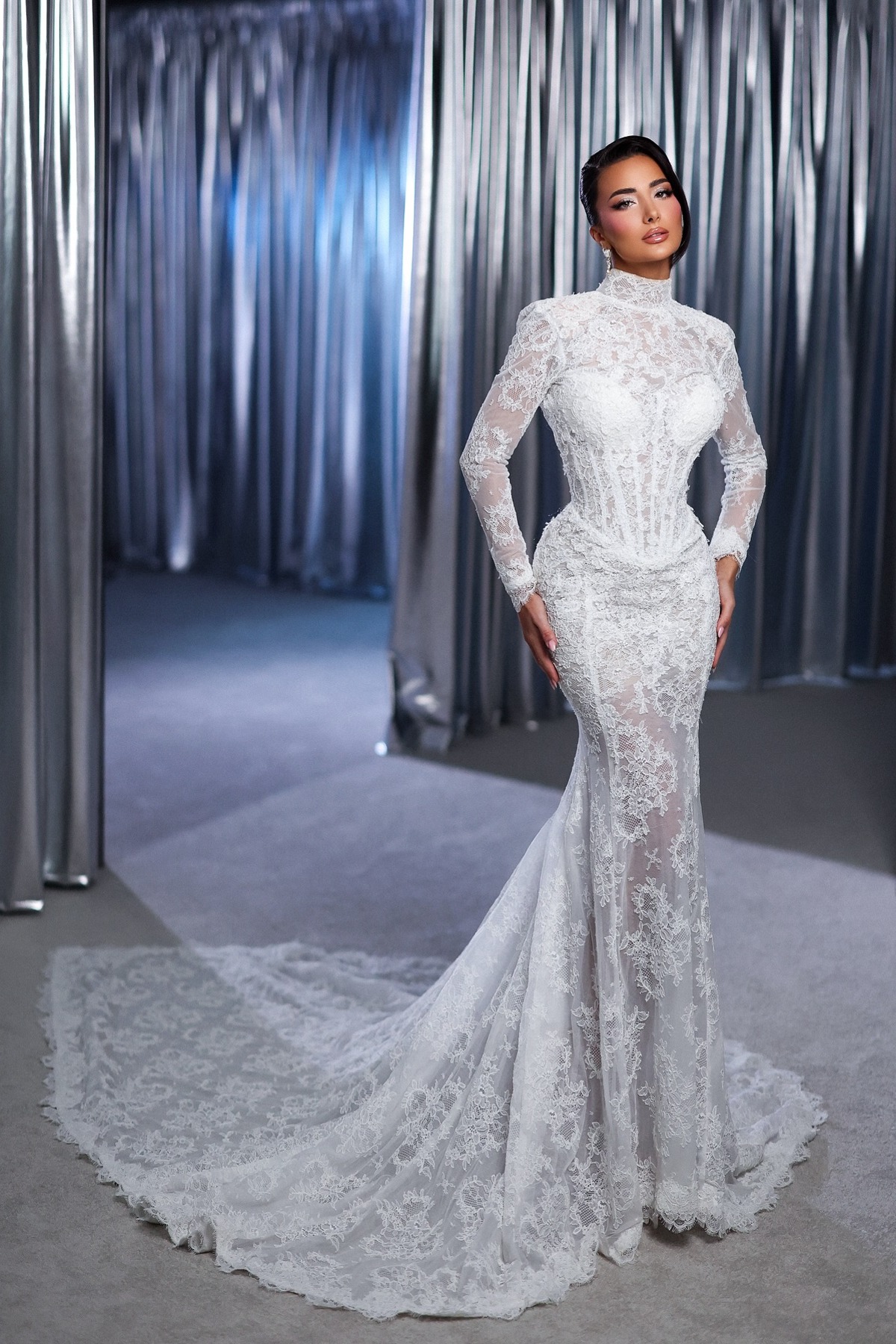 Elegante Hochzeitskleider Meerjungfrau Stil Spitze Brautkleider mit Ärmel-babyonlinedressde