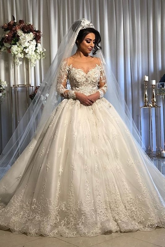 Luxus Brautkleider Prinzessin | Spitze Hochzeitskleider Mit Ärmel