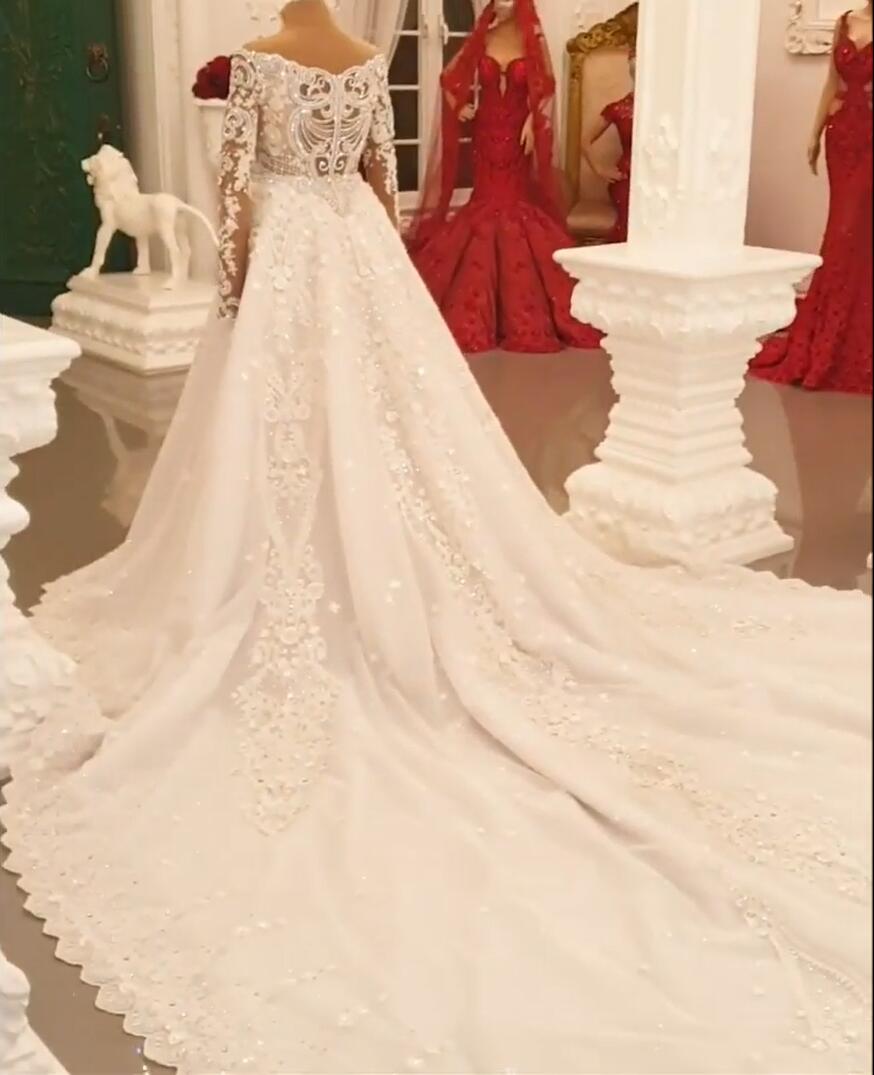 Designer Brautkleider A Linie | Spitze Hochzeitskleider mit Ärmel