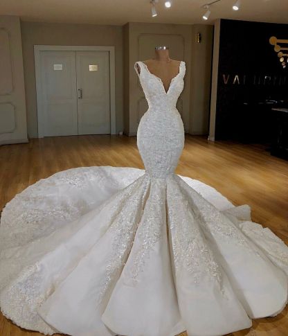 Designer Brautkleider Weiß Mit Spitze Meerjungfrau Hochzeitskleider Günstig Online