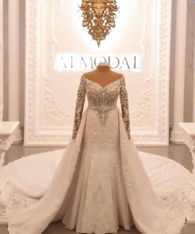 Designer Brautkleider A Linie | Spitze Hochzeitskleider mit Ärmel